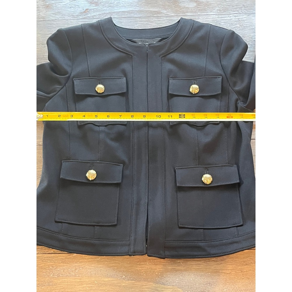 White House Black Market Black Military Blazer Gold Crest Button Jacket Size 10 - Picture 4 of 11